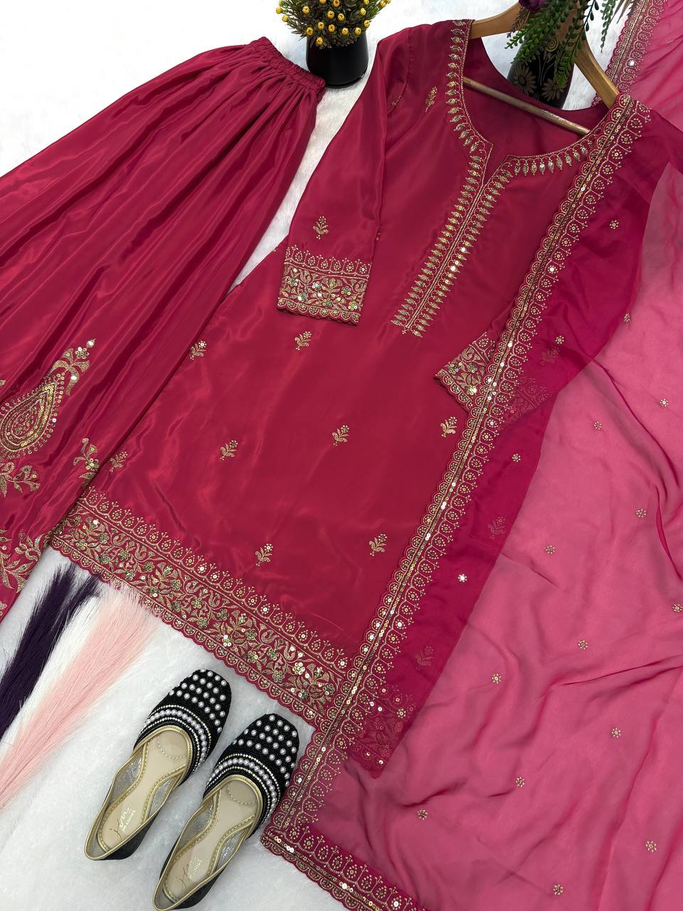 Garnet Opulence Embroidered Sharara